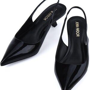Women’s Black PU Slingback Low Heels Dress Shoes 1.9 Inch Kitten Pumps Casual